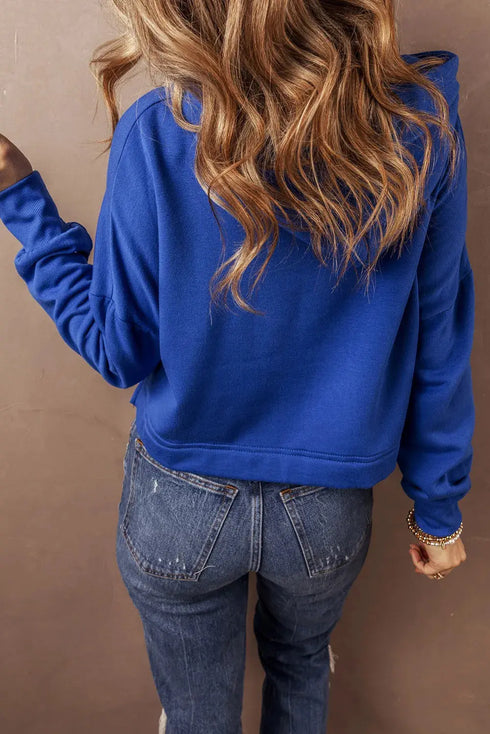 "Game Day" Dark Blue Print Hoodie - Celes Fashion